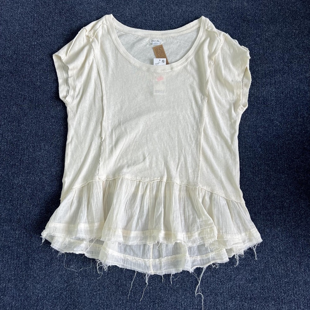 Kimchi Blue Shirt Womens XS White Ruffle Hem Sheer Peplum Scoop Neck Top
